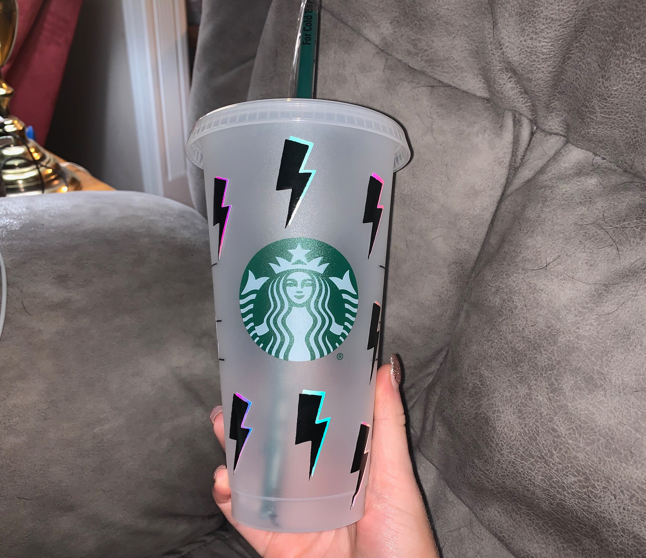 Lightning Bolt Starbucks Cup  Holographic Lightning Iced Coffee