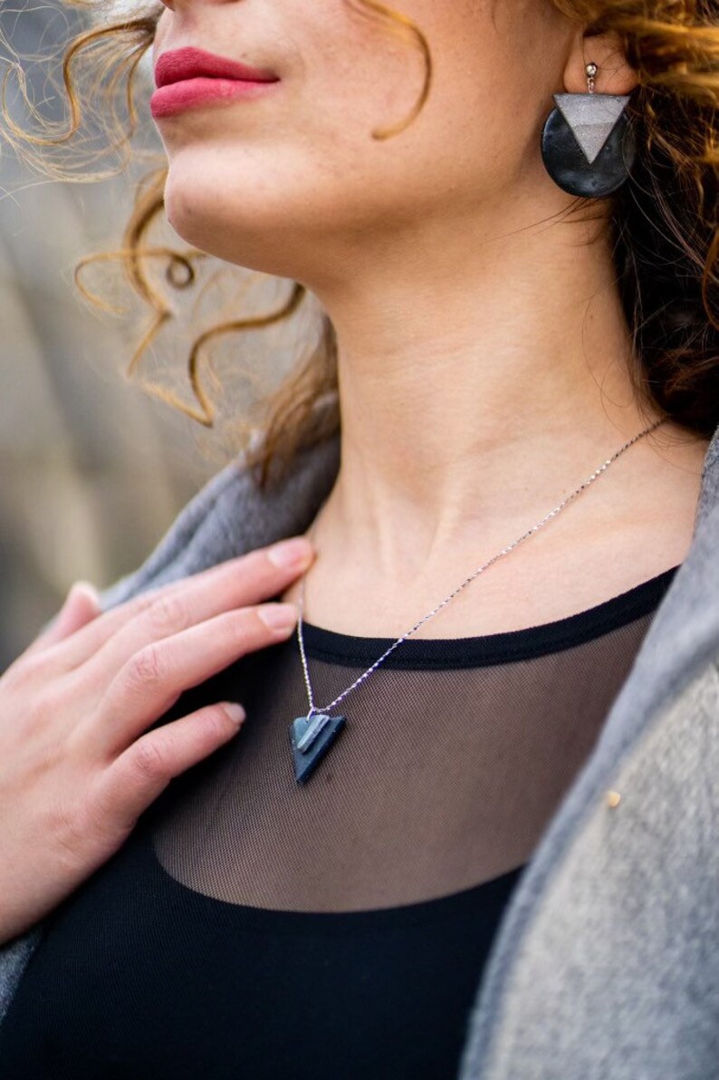 Steel Grey Triangles Jewelry Set