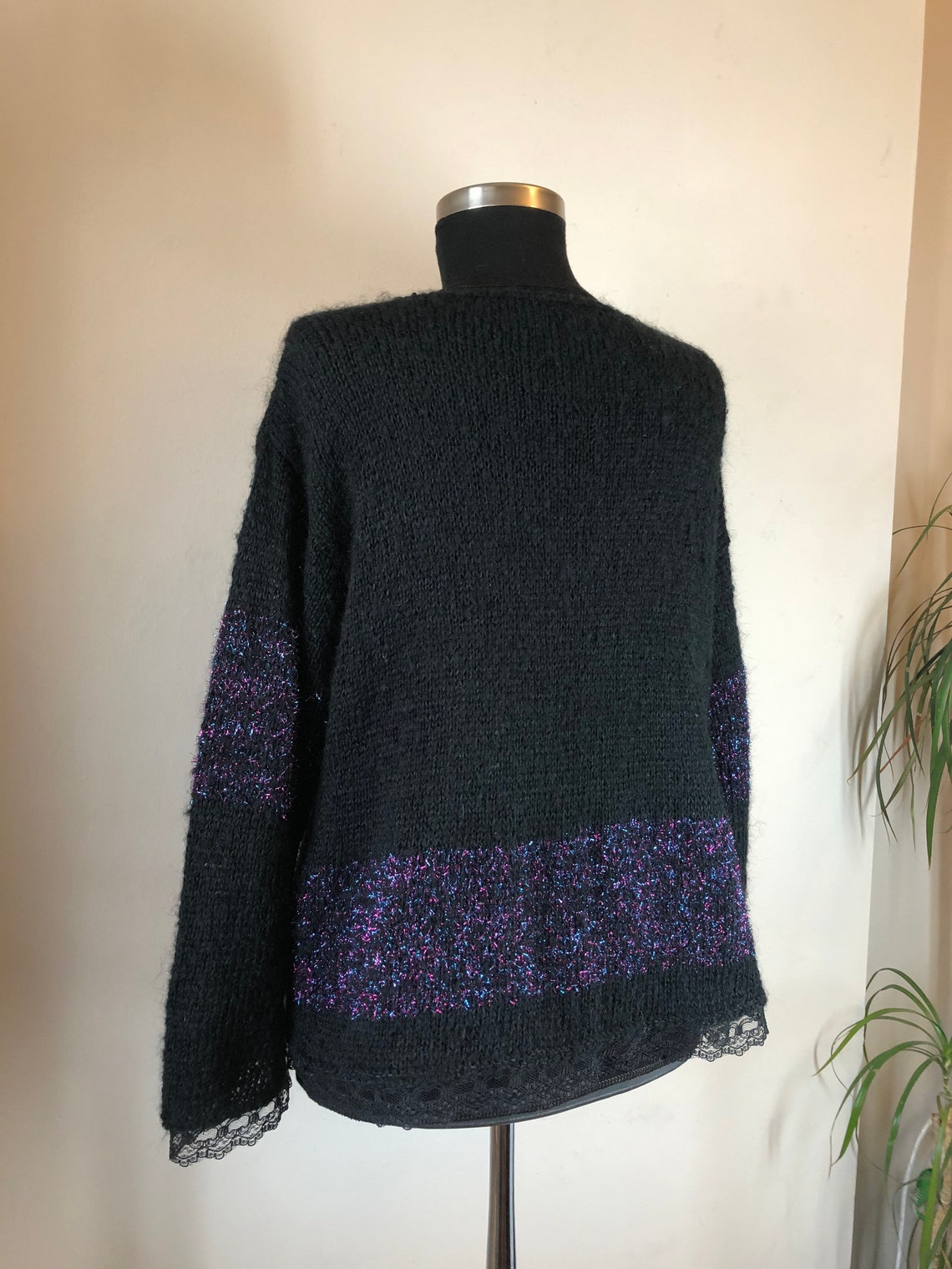 Black Mohair Wool Sweater Hand Knit Oversized Sweater Laced - Etsy UK