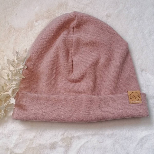 Beanie, Mütze, Hipsterbeanie Feinstrick warm puderrosa rosa