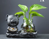 Vase glass transparent water raise green radish ware flower pot office desktop decoration Wukong small ornaments Children 39 s day gift