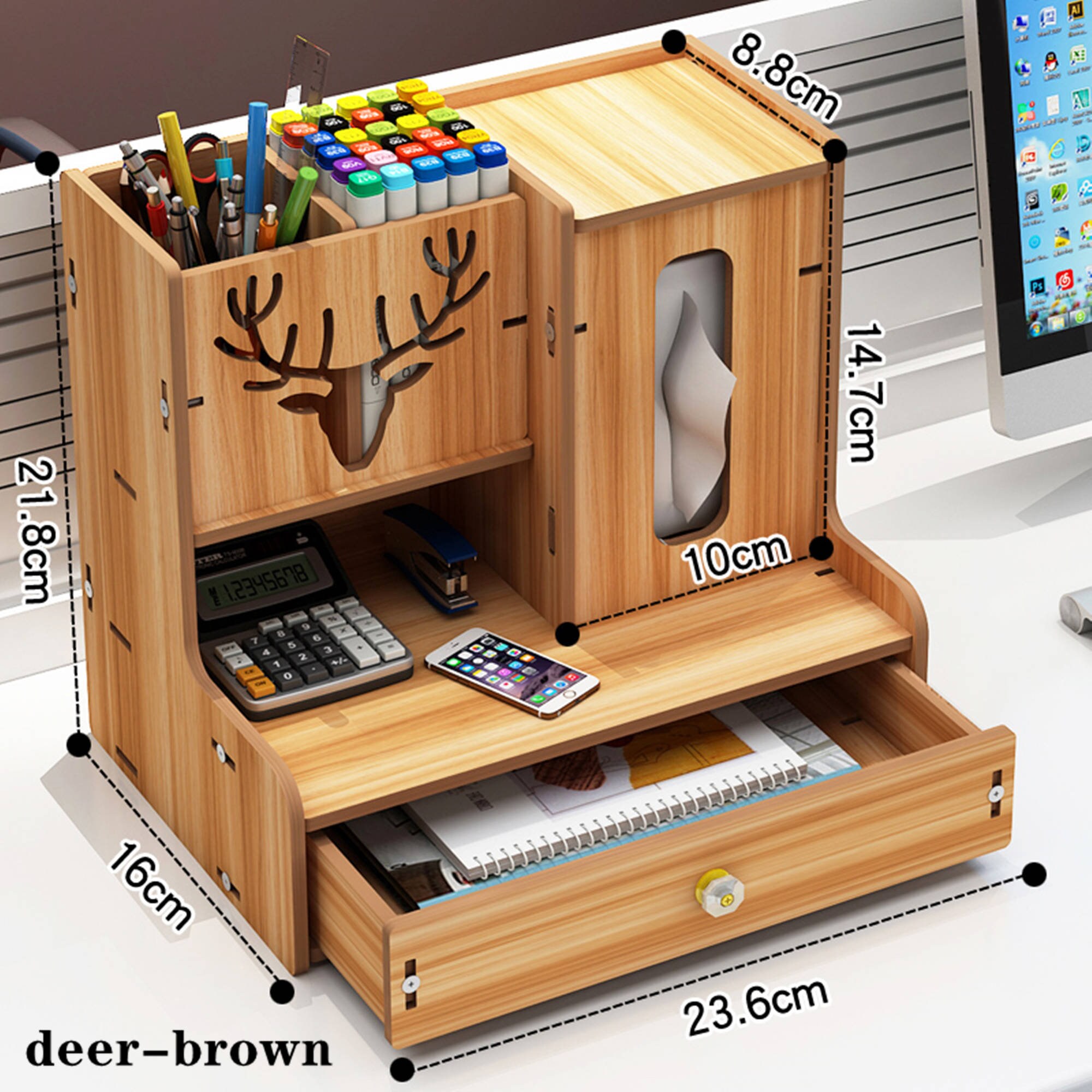 Holz Desktop Organizer Holz Tisch Platte Aufbewahrungsbox mit | Etsy