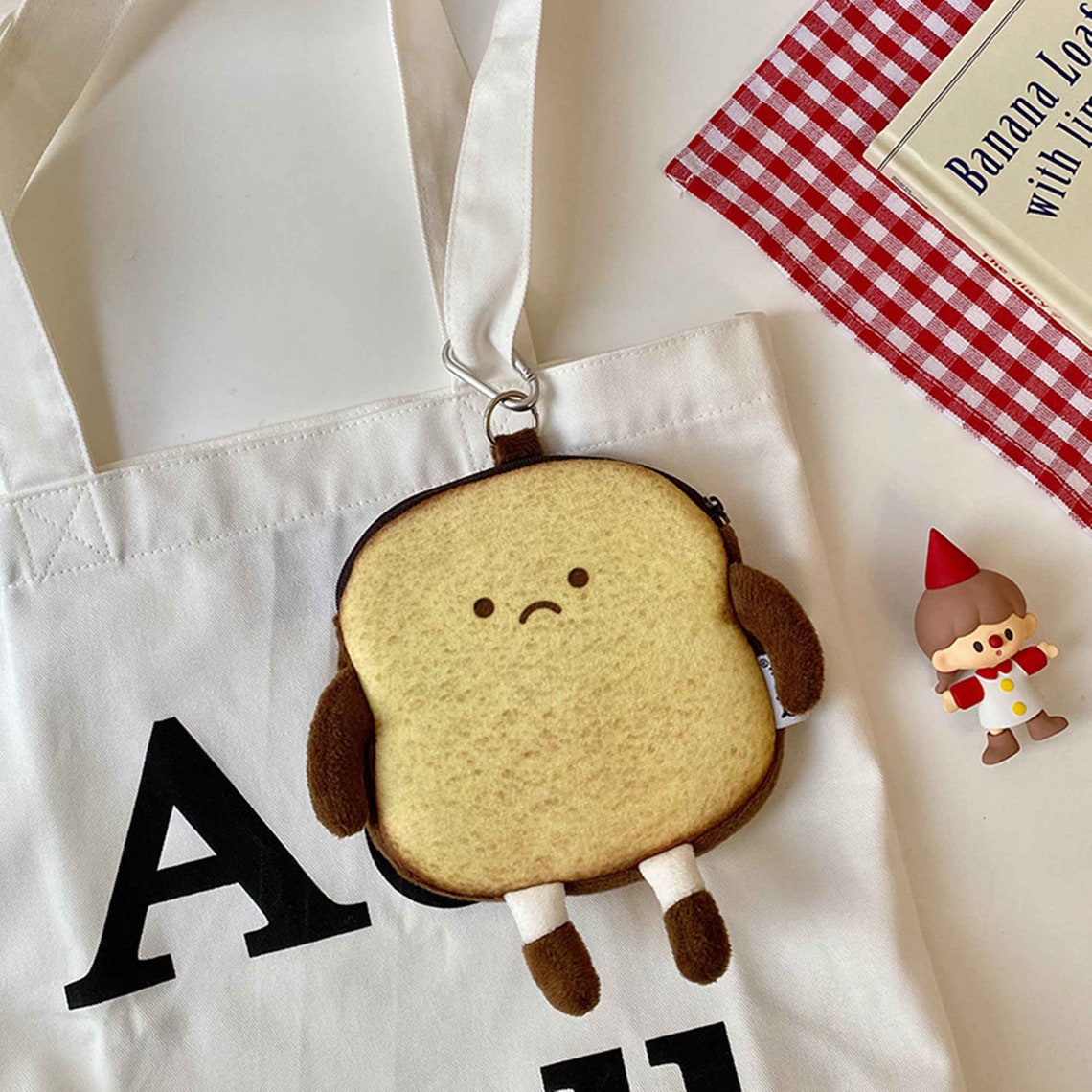 Cute expression toast coin purse pendant plush storage bag | Etsy