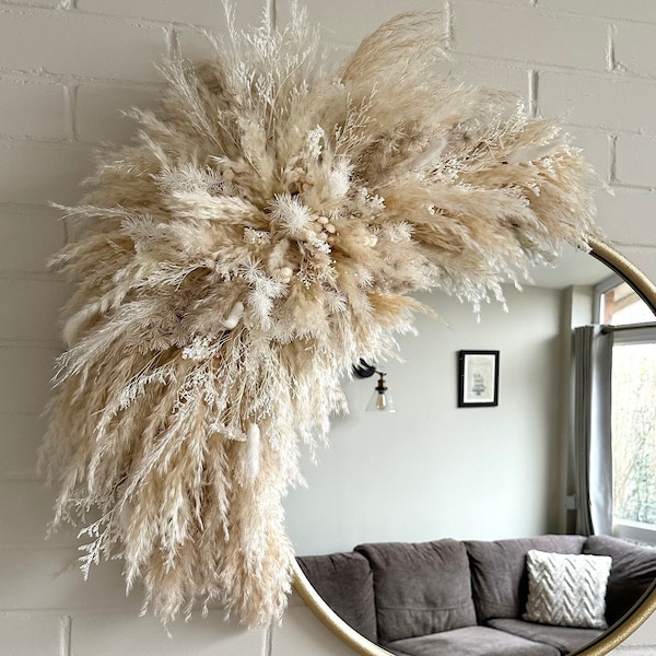 90 cm XL Pampas  mirror | Pampas wall decoration | Pampas salon sign arrangement | Pampas wall decor | Salon Decor | Wedding decor | Pampas