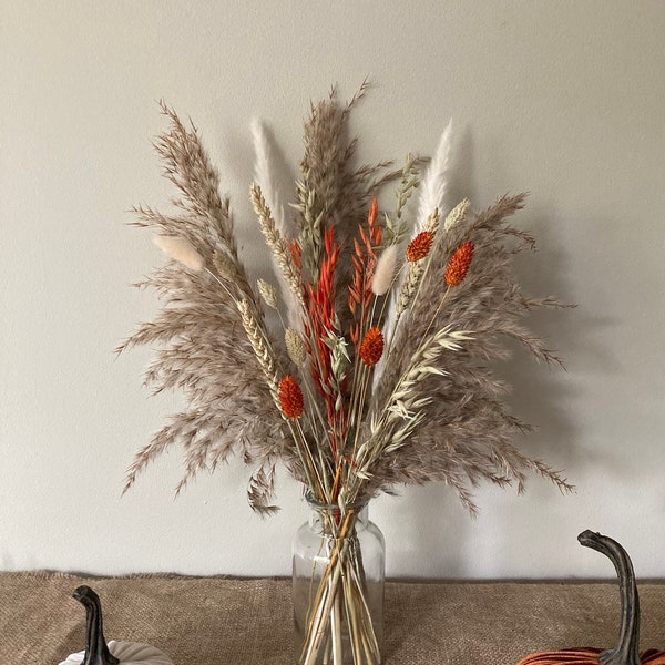Dried Flowers with Pampas | Autumnal Dried Flower Arrangement | Pampas Bouquet | Pampas and Vase | Mothers Day Dried Flowers