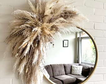 XL Natural Pampas Mirror Surround | Pampas Wall Decor | Pampass Grass Wall Decor | Salon Sign Pampas | Event Backdrop | Salon Sign Decor