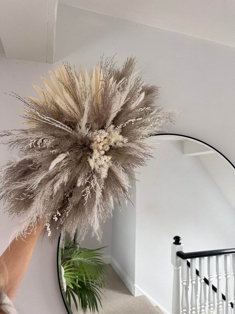 Pampas Mirror in Grey and White Pampas Wall Decor Large Etsy