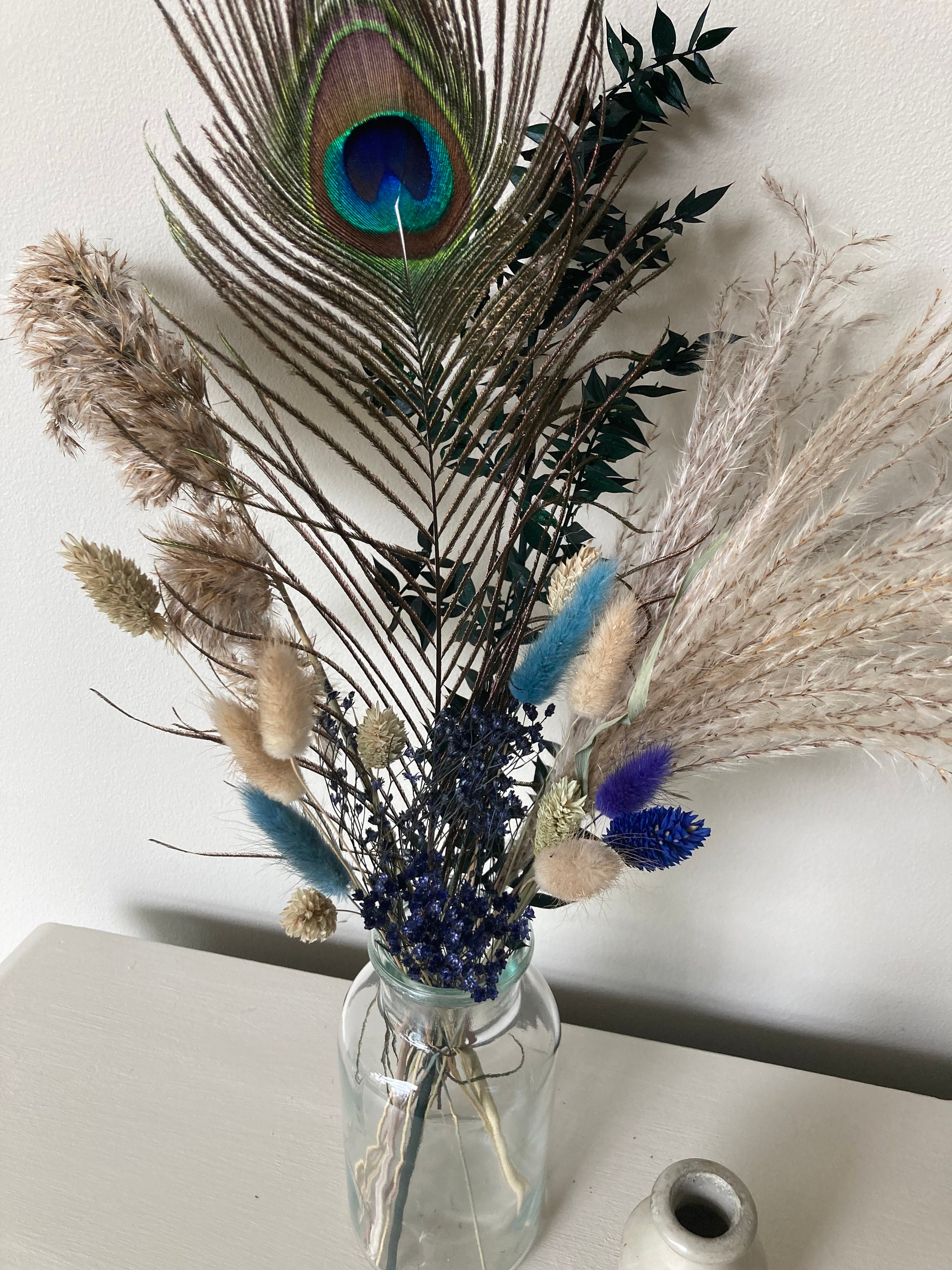 Mantel Decor :: Decorating with Pampas Grass and Peacock Feathers
