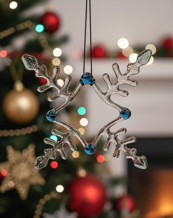 Fused Glass snowflake - Small Hanging Decoration - Festive gift