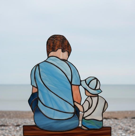 Father and Son Stained Glass Suncatcher- Window Keepsake Gift-Family Memory Decor