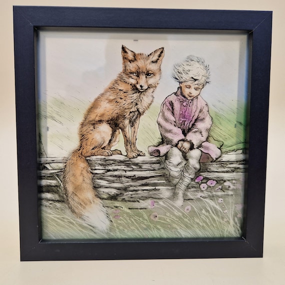 Hand Painted Fox and Boy Artwork – Whimsical Woodland Storybook Wall Decor