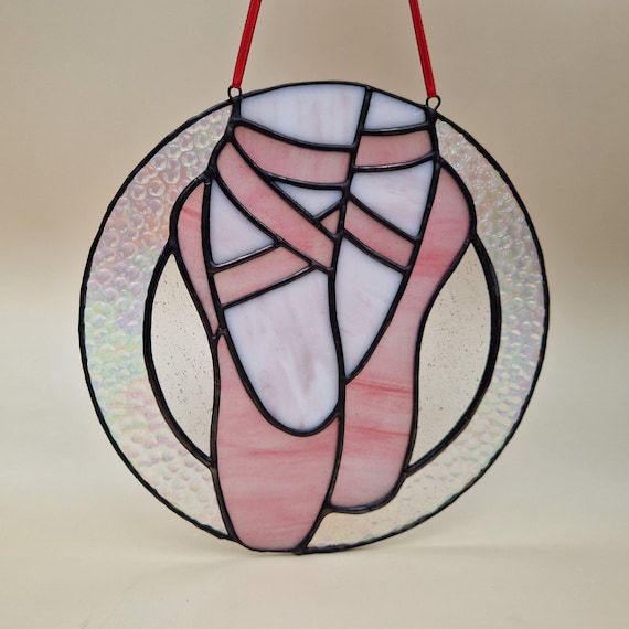 Stained Glass Ballet Shoes Suncatcher – Pink Pointe Slippers Window Hanging, Dancer Gift