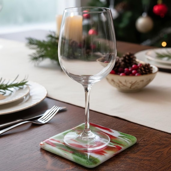 Fused Glass Christmas Coaster-Ideal for the Christmas table-Festive gift