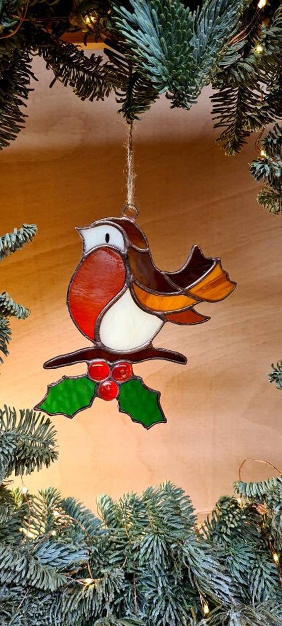 Rusty, the stained glass Christmas robin suncatcher festive gift