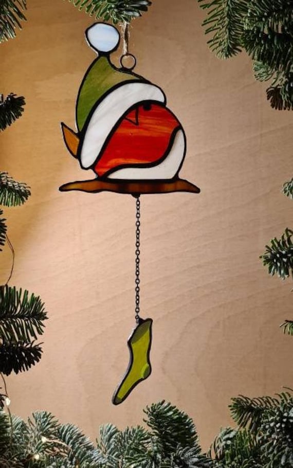 Christmas Robin stained glass. Mr Robinson. Festive gift