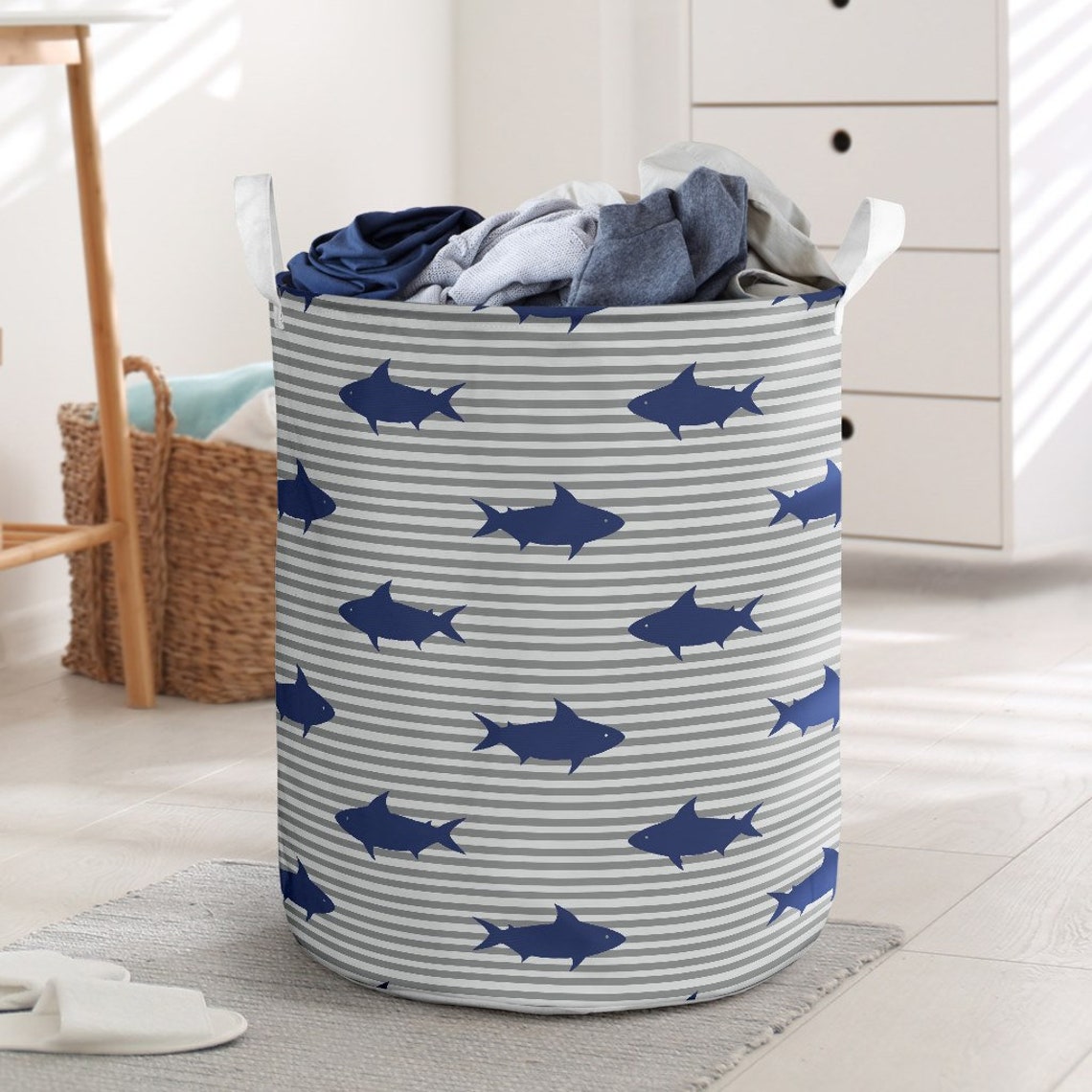 Shark Laundry Basket Shark Laundry Hamper Canvas Basket Bin Etsy