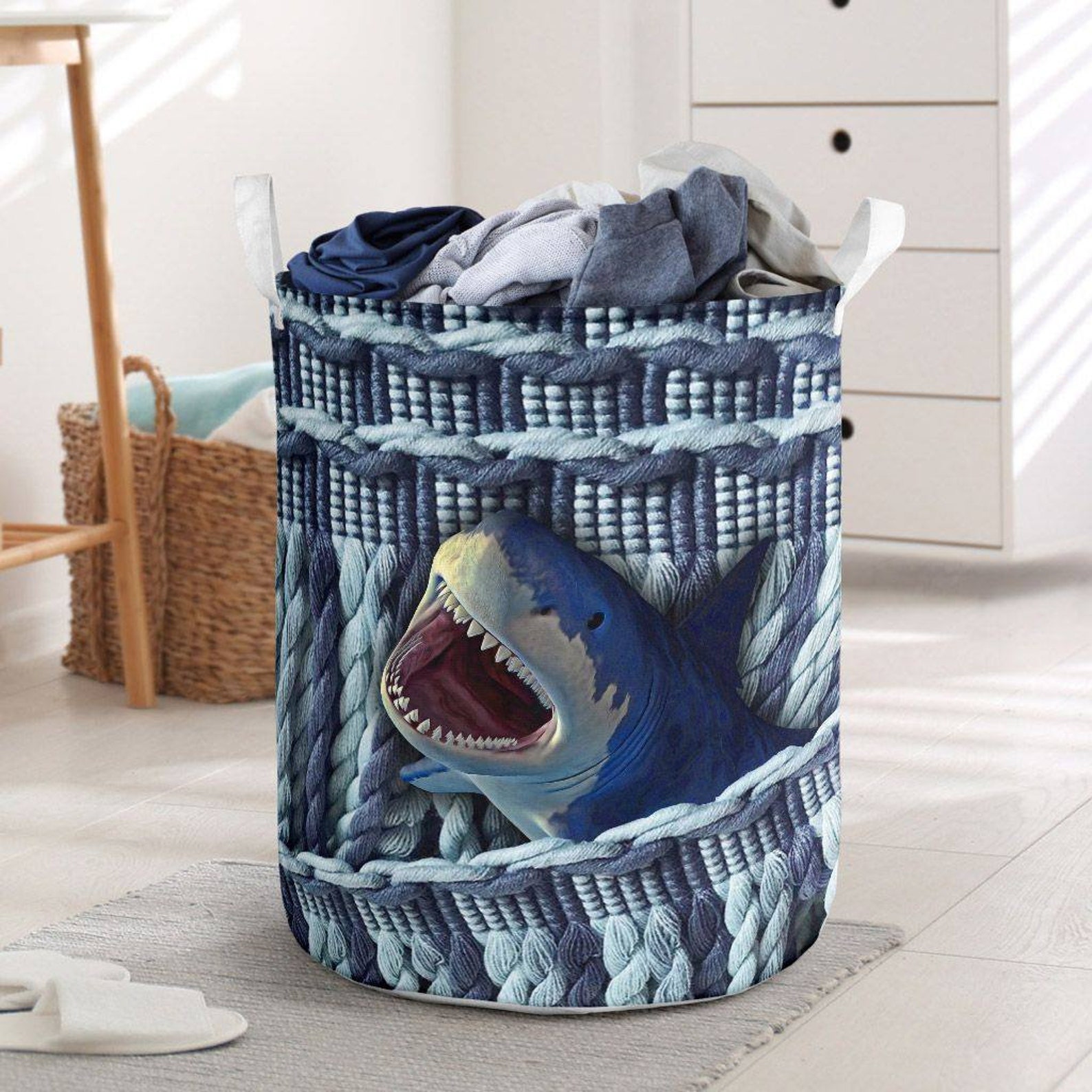 Shark Laundry Basket Laundry Hamper Canvas Basket Bin Storage Etsy
