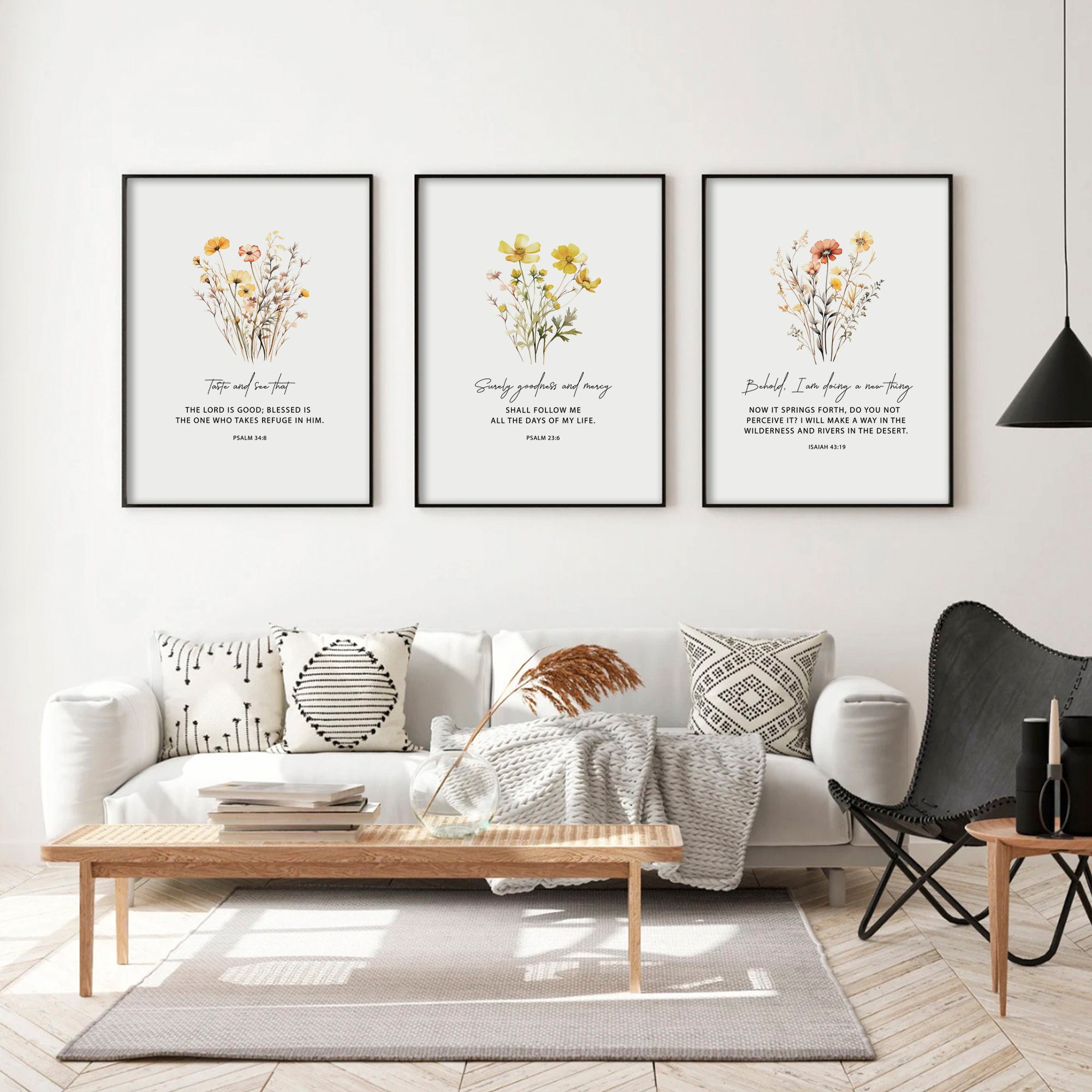 Christian Set of 3 Bible Verse Wall Art Prints | Botanical Scripture ...