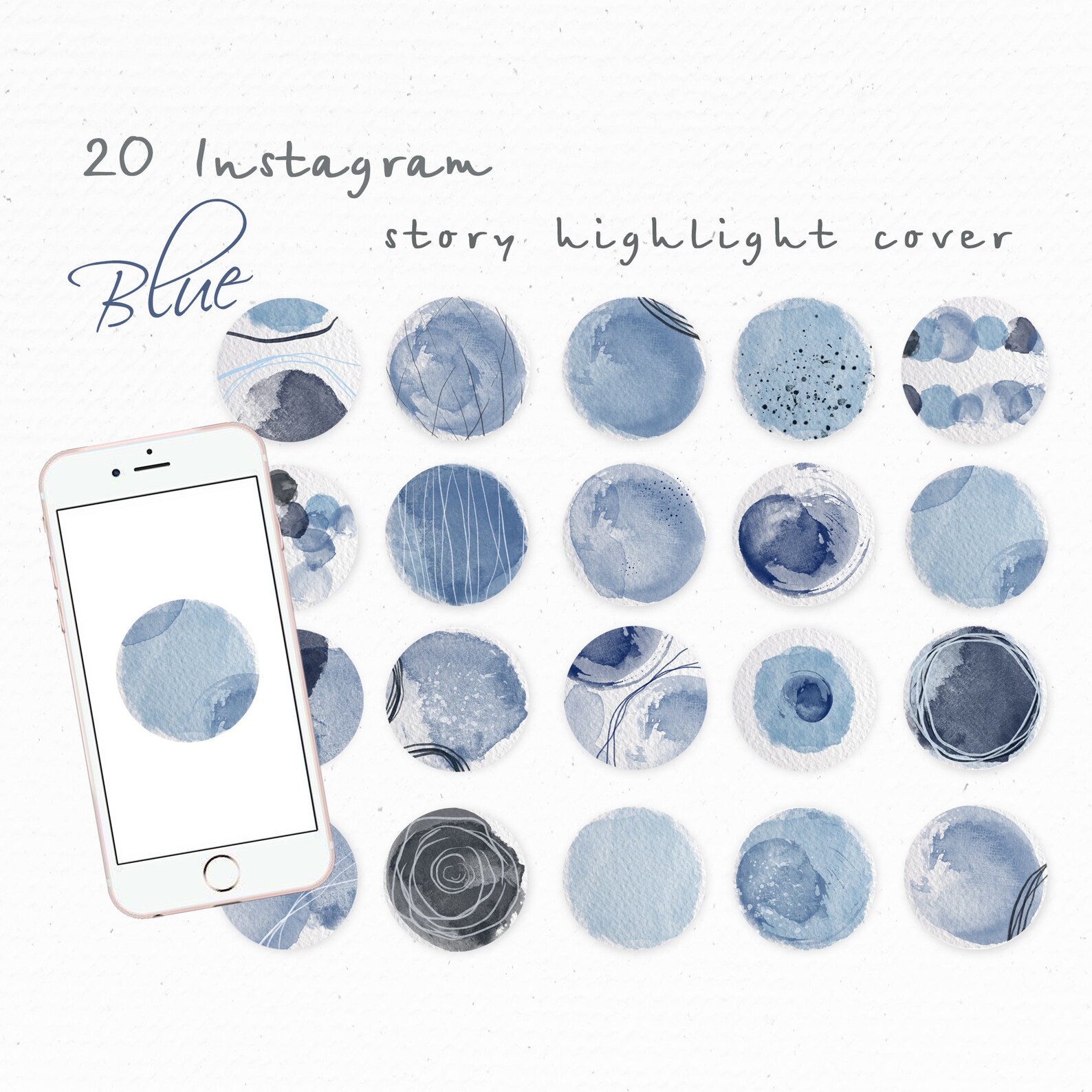 Instagram Blue Story Highlight Icons Boho Covers Watercolor - Etsy