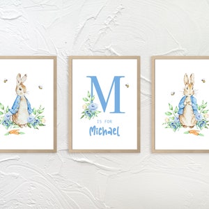 Personalized Baby Name Wall Print Watercolor Peter Rabbit Blue Monogram ...