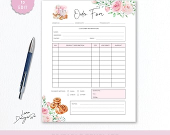 Bakery Order Form Invoice, Floral Baking Order Tracker, Editable Canva Template, Mixer Bread Pastry Home Bakery Order Sheet, Small Business