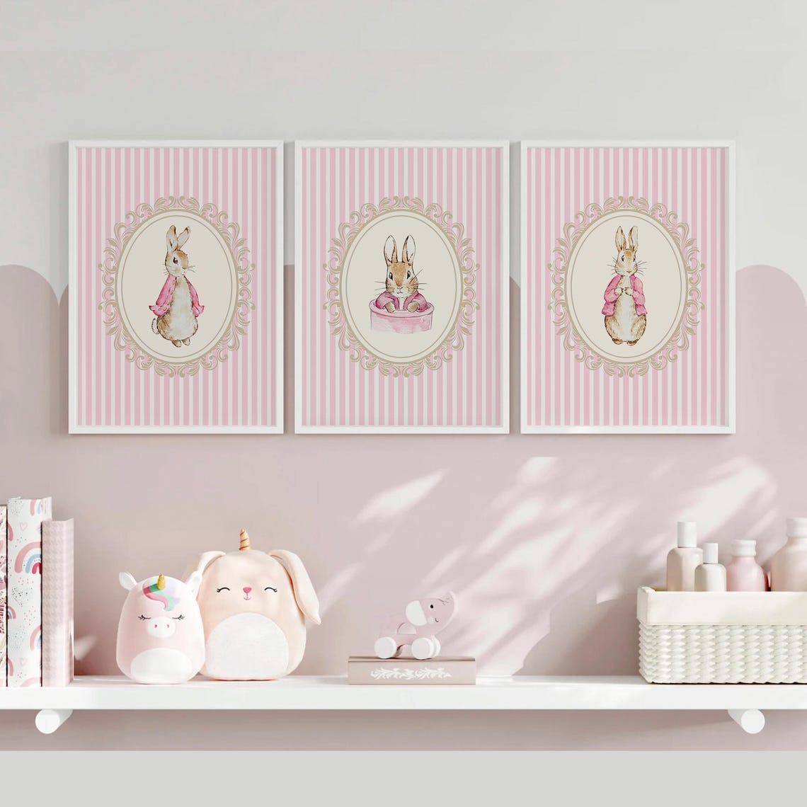 Pink Peter Rabbit Nursery Prints | Nursery Baby Room Decor | Vintage ...