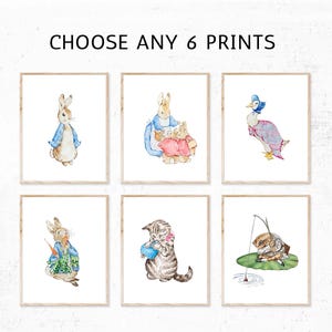 Set of 6 Beatrix Potter Nursery Art Prints Pick and Mix | Watercolor Beatrix Potter Download Prints | Peter Rabbit Wall art | Children&#39;s Art