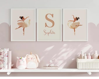 Ballerina Set of 3 Custom Name Prints | Girls Bedroom Baby Ballerina Personalized Wall Art | Nursery Ballet Dancer Poster | Little Ballerina