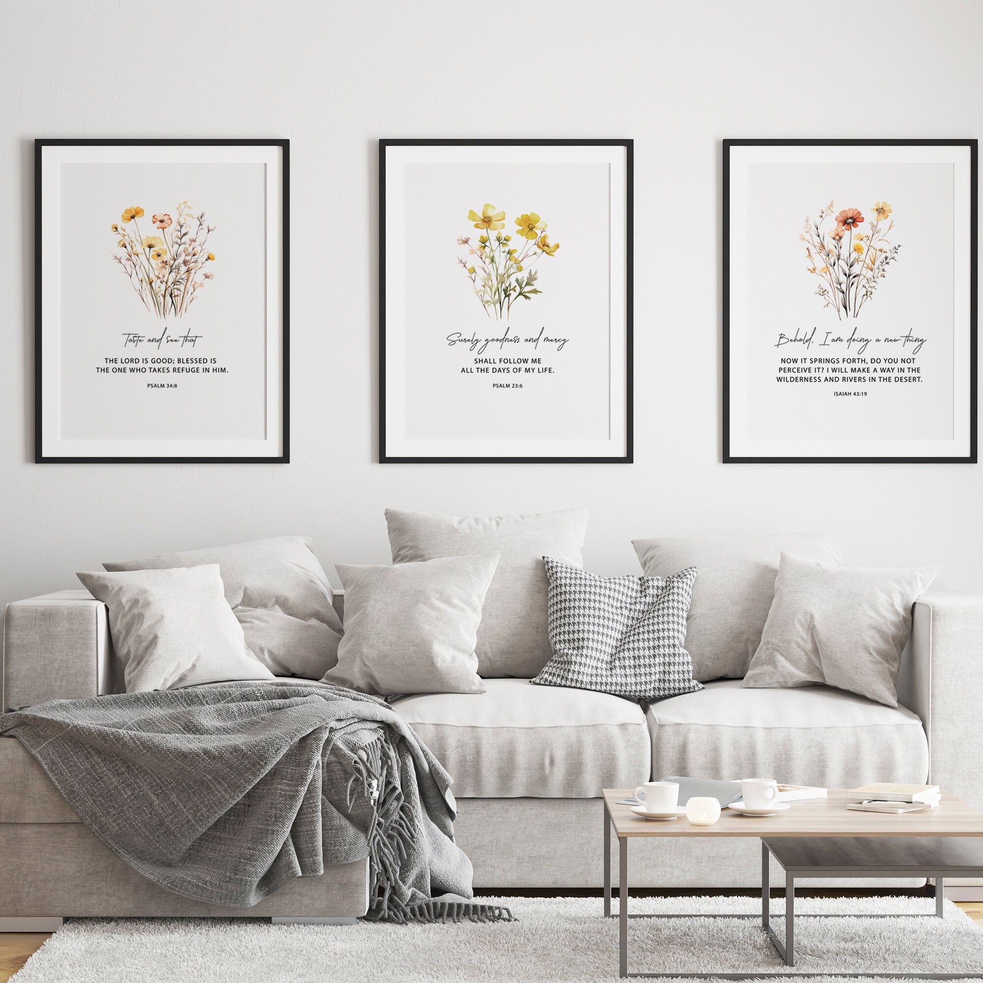 Christian Set of 3 Bible Verse Wall Art Prints | Botanical Scripture ...