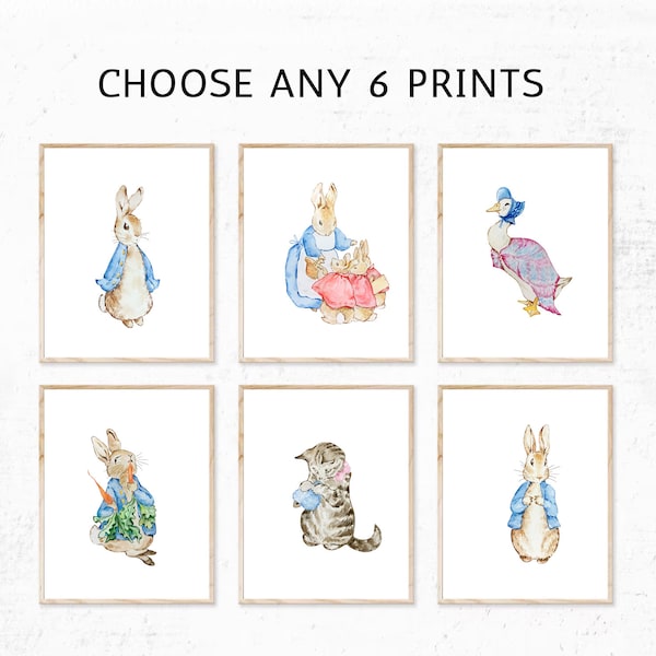 Set of 6 Beatrix Potter Nursery Art Prints Pick and mix | Watercolor Beatrix Potter Download Prints | Peter Rabbit Wall art | Children's Art