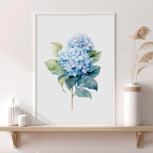 Watercolor Blue Hydrangea Print | Minimalist Decor for Modern Homes | Elegant Floral Art | Botanical Fine Art Poster | Blue Flowers Wall Art