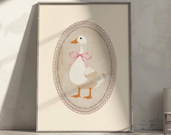 Silly Goose Wall Art | Beige Nursery Baby Decor | Cute Goose Print | Farm Animal Poster | Pink Coquette Decor | Girls Room Goose Printable