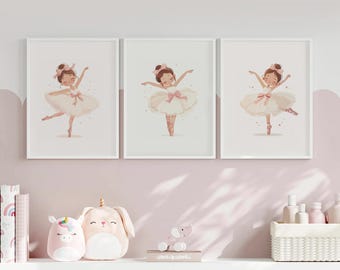 Ballerina Prints Set Of 3 | Girls Bedroom Watercolor Baby Ballerina Wall Art | Nursery Wall Art | Ballet Dancer prints | Little Ballerina