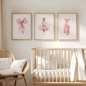 Ballerina Set Of 3 Prints | Girls Bedroom Watercolor Baby Ballerina Wall Art | Nursery Wall Art | Ballet Dancer prints | Pink Shoes Ballet