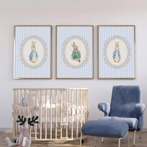 Láminas de Peter Rabbit para guardería / Láminas de estilo cottagecore / Decoración de habitación de bebé / Arte vintage de Peter Rabbit / Beatrix Potter / Arte grandmillennial