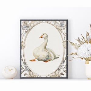 Vintage muurkunst gans | Aquarel beige kinderkamerdecoratie | Schattige gansprint | Boerderijdierenposter | Afdrukbare moderne kamergans | Boho-afdruk