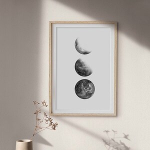 Moon Phases Wall Art Print | Watercolor Moon poster | Gray Minimalist Abstract | Boho Lunar Phases wall art | Celestial Modern Home Decor