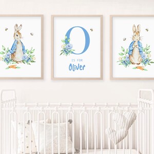 Personalized Baby Name Wall Print Watercolor Peter Rabbit Blue Monogram ...