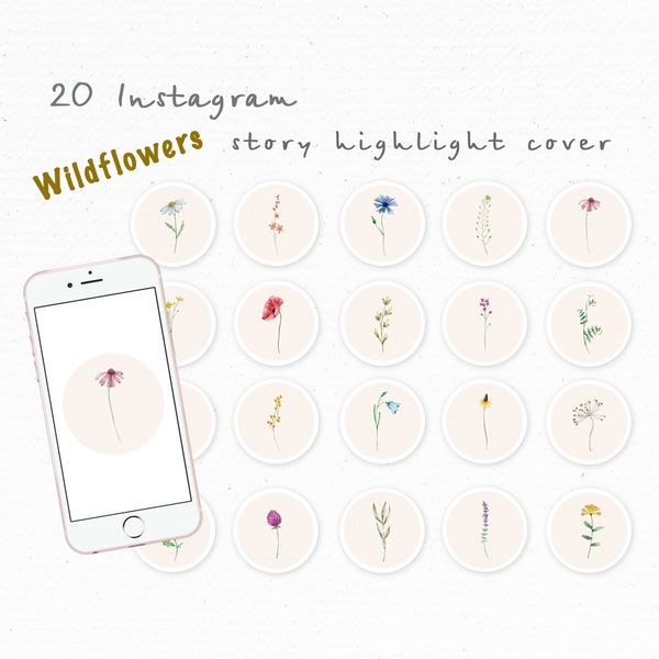 Watercolor Wildflower Instagram Story Highlight Icons, Botanical Watercolor Covers, Meadow Instagram Highlight Covers, boho aesthetic