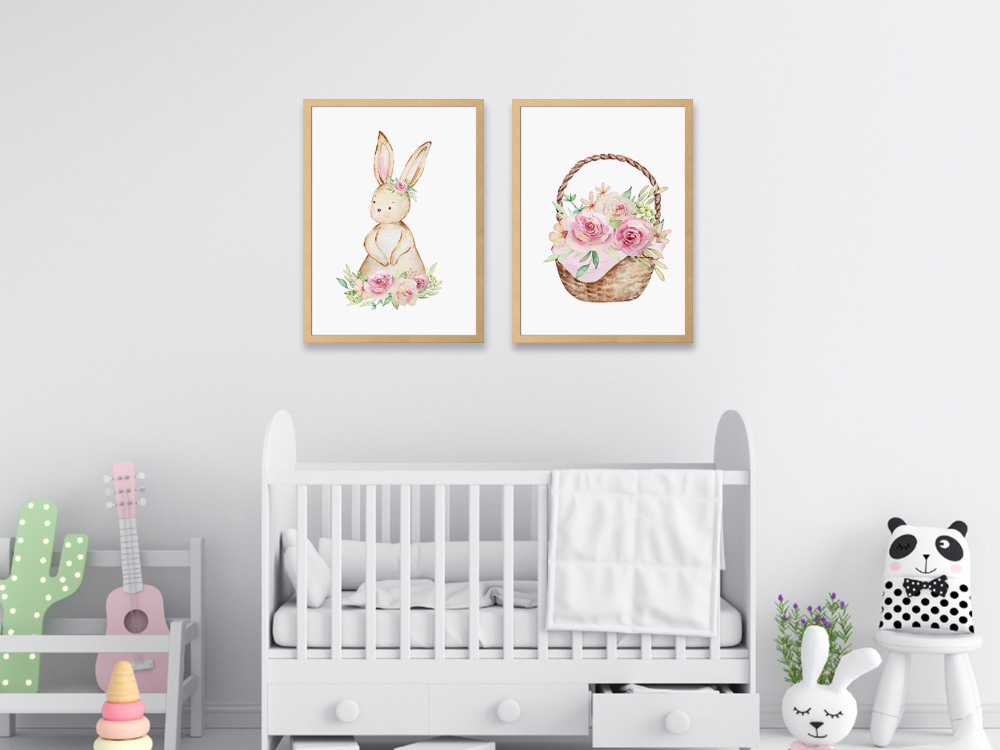Bunny Nursery Set of 2 Wall Art Cute Bunny Print Girls Bedroom Decor ...