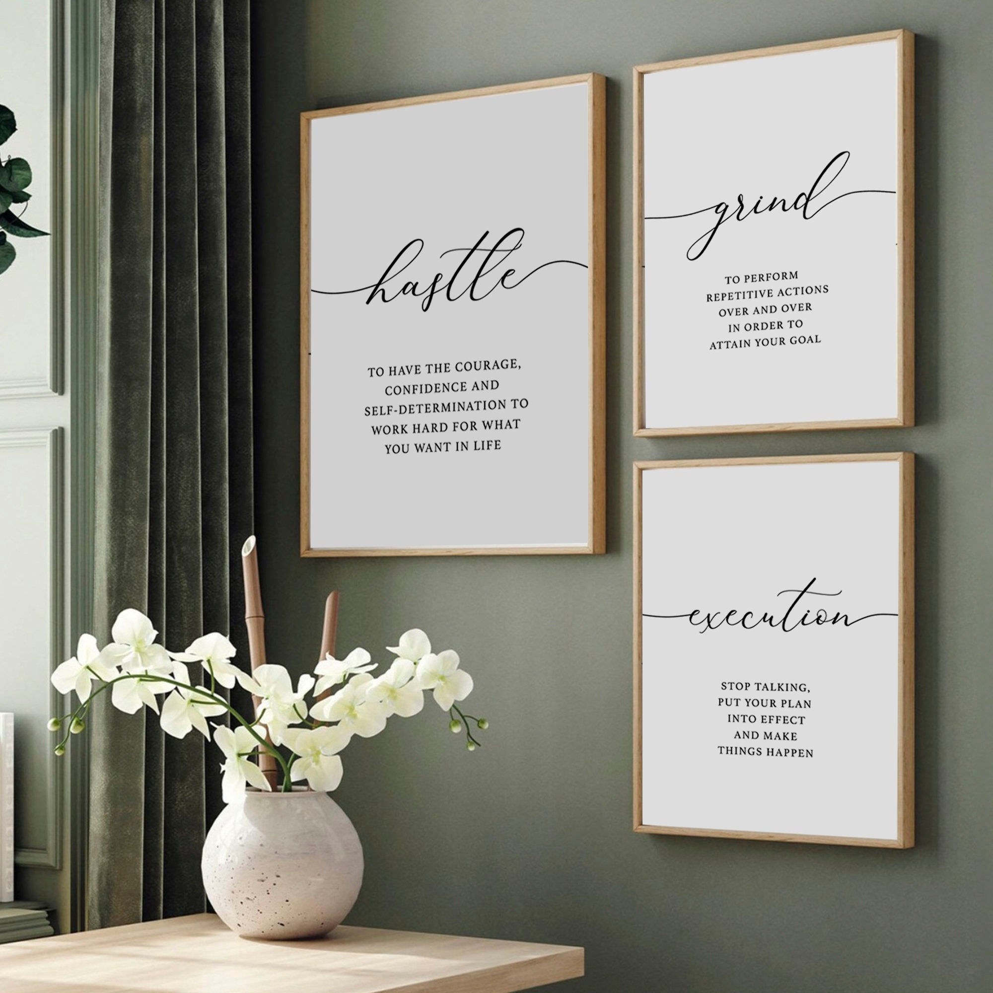 Motivational Hustle Grind Execution Set of 3 Wall Art Prints | Positive ...