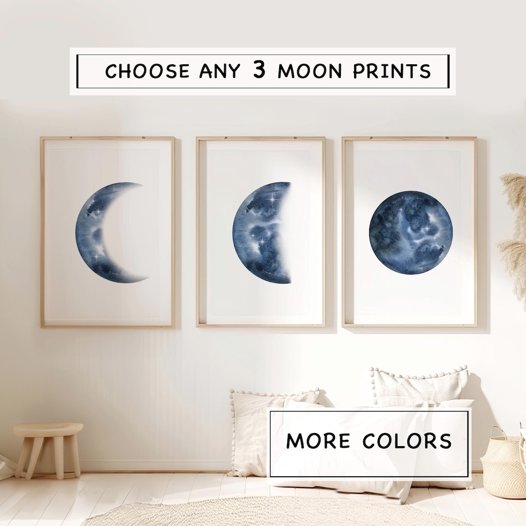 Moon Phases Wall Art Prints Pick and Mix | Watercolor Moon Set of 3 ...