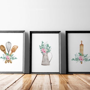 Kitchen Wall Art Set of 3 Prints | Dining Room Wall decor | Kitchen Poster | Housewarming Gift | Watercolor Kitchen Utensils Wall Art prints