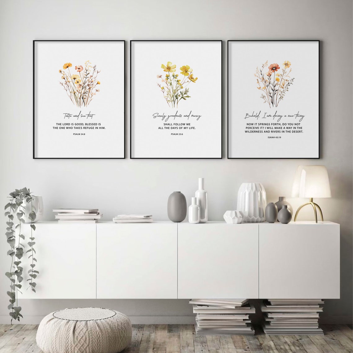 Christian Set of 3 Bible Verse Wall Art Prints | Botanical Scripture ...