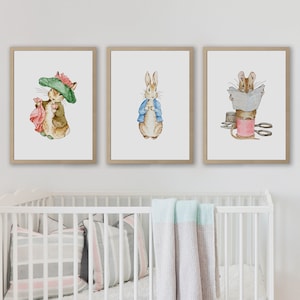 3er Set Beatrix Potter Kinderzimmer Poster | Aquarell Beatrix Potter herunterladbare Drucke | Peter Rabbit Wandbild | Peter Hase Freund Art
