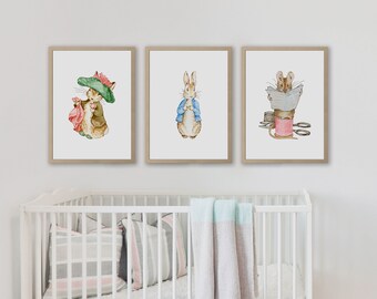 Set of 3 Beatrix Potter Nursery Art Prints | Watercolor Beatrix Potter Characters Prints | Peter Rabbit Wall art | Peter Rabbit Friends Art
