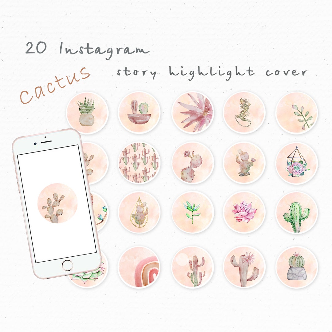 Instagram Boho Cactus Story Highlight Icons, Watercolor Tropic ...