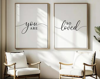 You Are So Loved Set of 2 Prints | Boho Nursery Printable | Typography Gift Poster | Inspirational Wall Art prints | Positive Quotes Prints