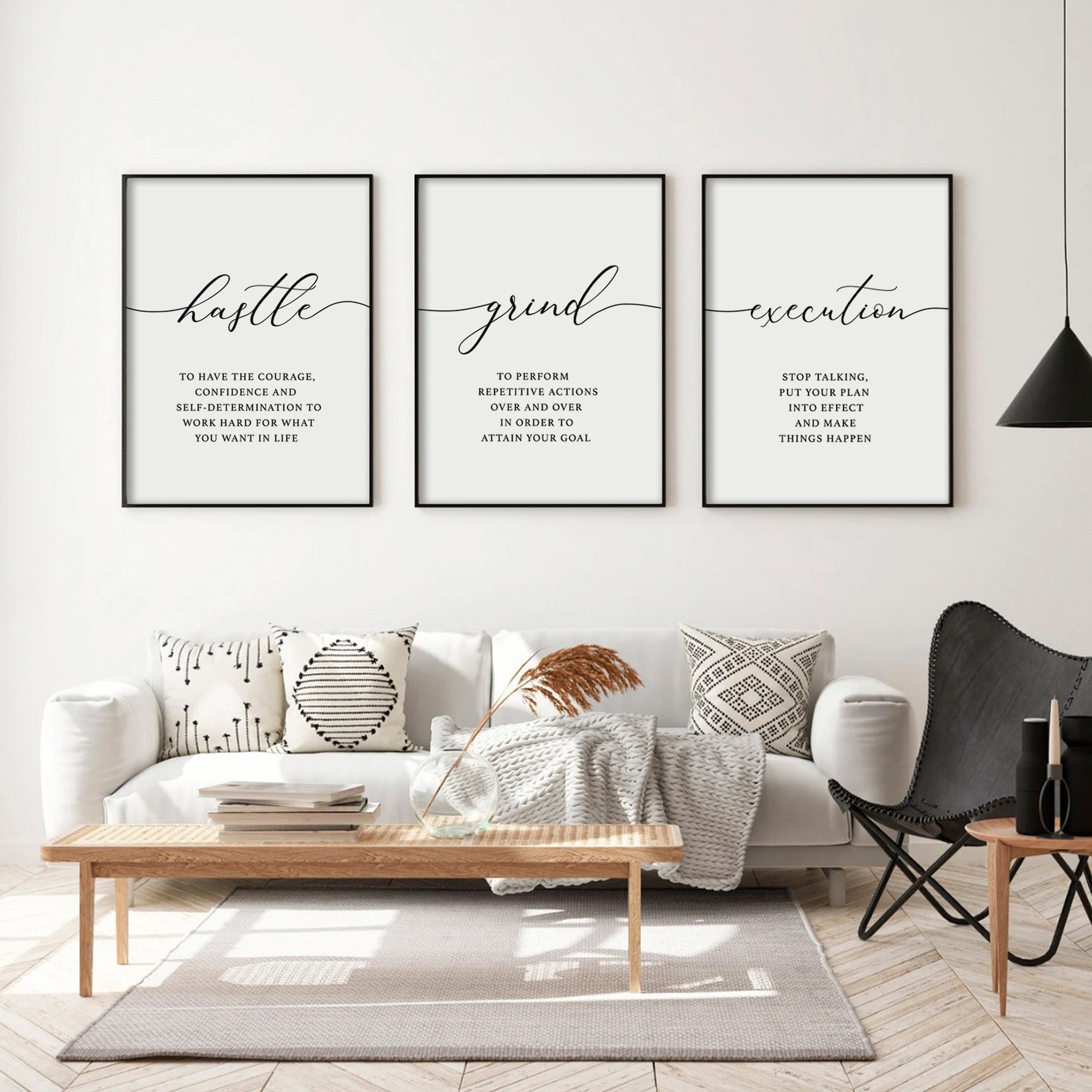 Motivational Hustle Grind Execution Set of 3 Wall Art Prints | Positive ...