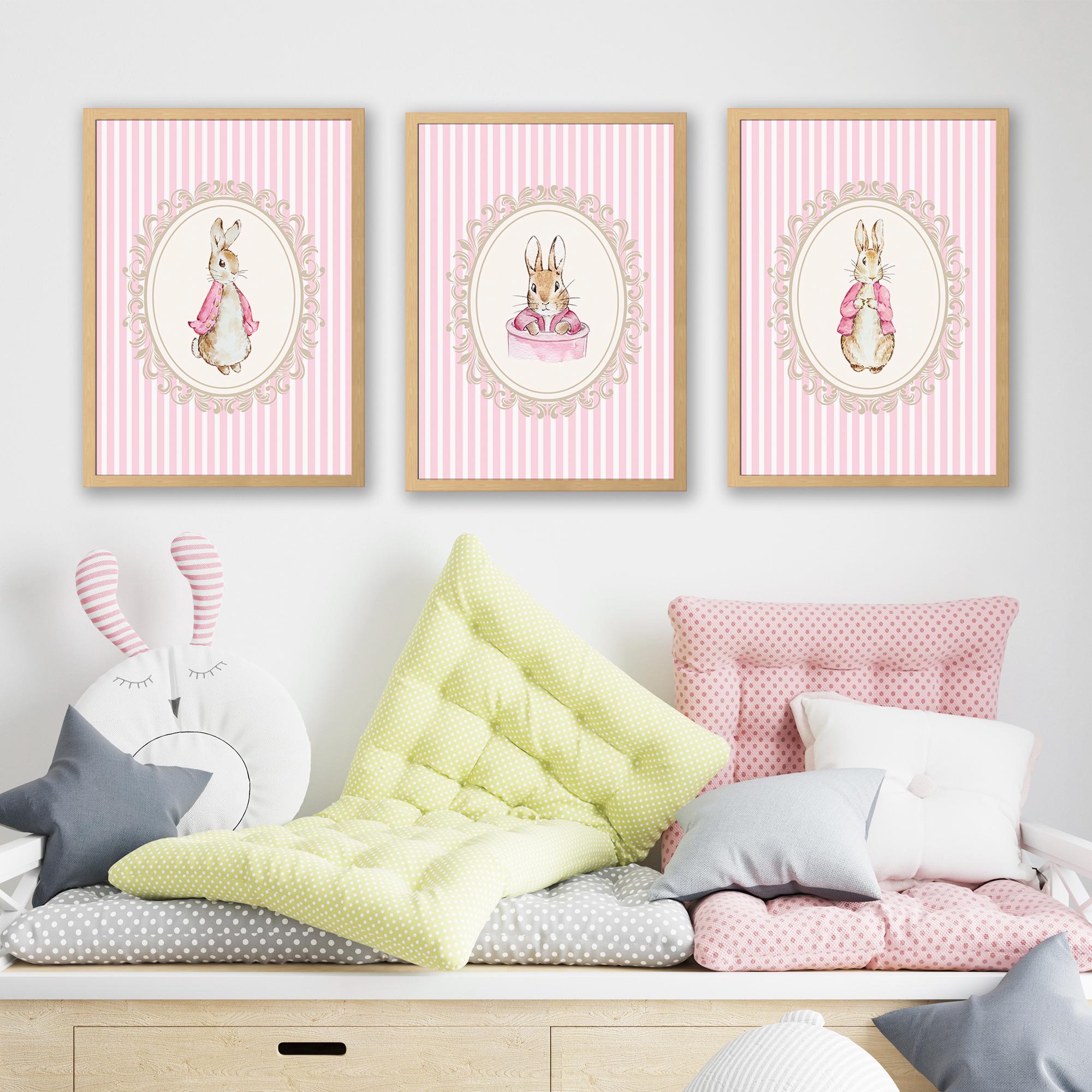 Pink Peter Rabbit Nursery Prints | Nursery Baby Room Decor | Vintage ...
